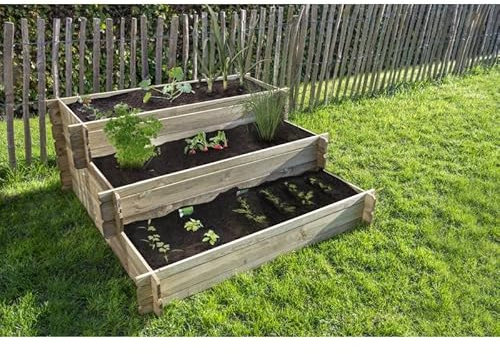 L'Héritier Du Temps Carré Potager Escalier Bac de Plantation 3 Etages Jardinière en Bois Autoclave III 60x120x120cm