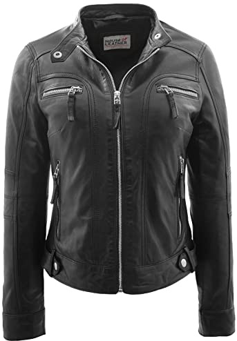 Womens Real Leather Biker Jacket Casual Style Annie