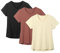 icyzone Damen Sport Fitness T-Shirt Kurzarm V-Ausschnitt Laufshirt Shortsleeve Yoga Top 3er Pack (L, Black/Cream White/Brick)