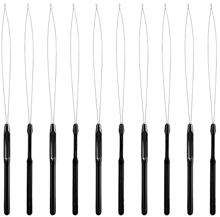 Sibba 10 Stück Haarverlängerungen Schlaufen Nadeleinfädler Perlen-Gerät Zughaken Werkzeug für Mikro-Glieder Haar-Feder-Extensions-Set Haarstyling-Werkzeug Zubehör Schwarz