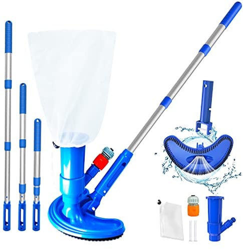 Erwawee Pool Vacuum Heads with Telescopic Pole, Pool Vacuum Cleaner Cleaning Kit for Hot Tub, Swimming Pool, Lazy Spa, Pond, Pool Maintenance Kit with Brush, Fine Mesh Leaf Bag