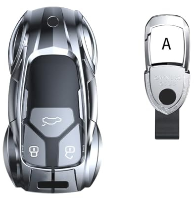 Gleamydot Autoschlüssel Hülle Kompatibel mit Schlüsselhülle Cover Audi A3 A4 A5 A6 A7 A8 Q5 Q8 TT RS4 SQ5 Zinc Alloy sportback Schutzhülle Zubehör mit Schlüsselanhänger (A-Yin)