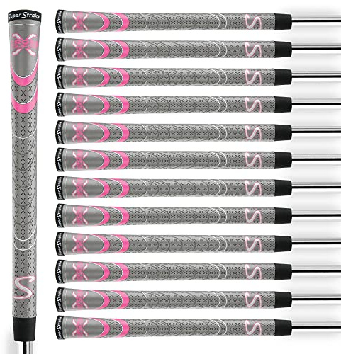 SuperStroke Cross Comfort Golf Club Grip, Grau/Pink (Undersize), 13 Stück, weiches und klebriges Polyurethan, schneller schwingen und quadratisch, die Schlägerfläche natürlicher