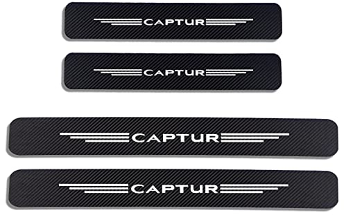 4 Pezzi Fibra di Carbonio Battitacco per Auto Sticker, per Ren-Ault CAPTUR, Pellicola del Protezione Davanzale Portiera Auto Anti-Graffio Scuff Adesivi Decorativi Accessori,White