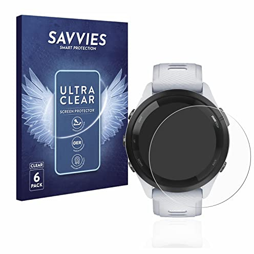 Savvies Schutzfolie für Garmin Forerunner 265 | (46 mm) 6 Stück Transparenter Displayschutz Made in Germany Ultra-Klar Displayschutz-Folie