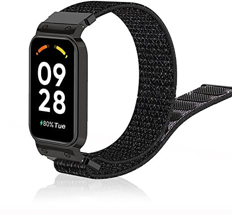 Niboow Armband für Xiaomi Smart Band 8 Active/Redmi Smart Band 2, Männer und Frauen Nylon Solo Loop Einstellbar Klettverschluss Ersatzband für Xiaomi Smart Band 8 Active/Redmi Smart Band 2 - Schwarz