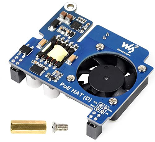 for Raspberry Pi 4B/3B+ PoE HAT Board with Cooling Fan, Power Over Ethernet HAT (D) 5V 2.5A DC Out Power Output,Support IEEE 802.3af PoE Network Standard, Compatible with Official Pi 4B/3B+ Case
