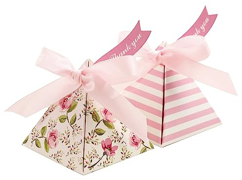 Hochzeit Geschenkbox 30 Stück Gastgeschenke Babyparty Klein Süßigkeiten Kasten Gastgeschenke Schachtel Kartons Bonboniere Kasten mit Farbband für Taufe Geburt Party (Rosa Rose)