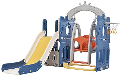 Toboggan et balançoire pour bébé Toboggan autoportant pour Enfant Centre d'activités pour Aire de Jeux Ensemble de Jeux intérieur extérieur Toboggan Long Equipement de Jeux (Tower)