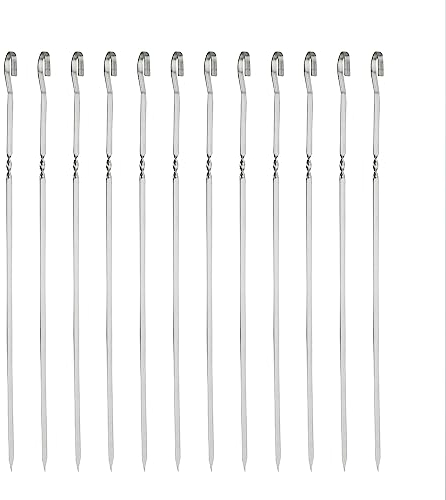Lot de 12 brochettes à kebab réutilisables en acier inoxydable pour cuisson et gril de la viande, des légumes, des fruits (30 cm)