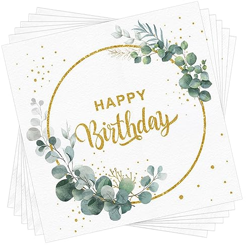 Servietten Geburtstag, Servietten Eukalyptus happy birthday servietten 33x33cm Grüne Papierserviette Papier Napkins für Kindergeburtstag Hochzeit Tisch Dekorationen (80 Stück)