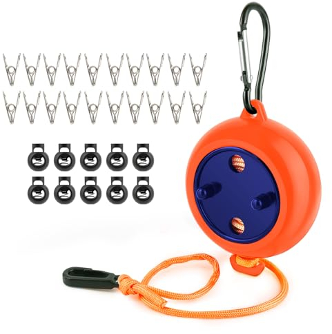 Tendedero Extensible,10 mCuerda Tendedero Exterior Retractil, Tendedero de Viaje Adjustable,con 10 Cierres y 20 Clips Cortavientos,para Interior Exterior Camping Viajes Accesorios (Naranja)