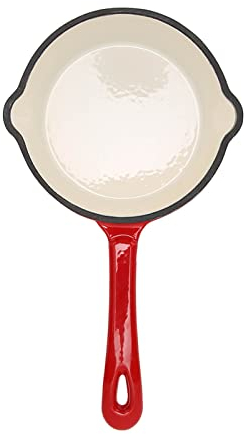 Otufan Deep Frying Pan,16cm Red Cast Iron Enamel Double Layers Nonstick Surface Long Handle Saute Pan Cookware Cooking Pan for Home Kitchen Restaurant