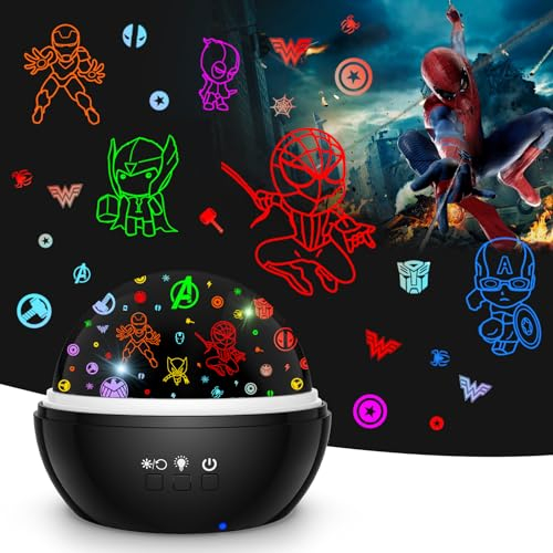 Superhero Night Light for Boys, Spiderman Projector Night Light for Kids, Star Projector Night Light for Room Decor, 360 Degree Rotation, Christmas Birthday Gift Toys for 3-8 Year Old Girls Boys