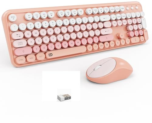 FD Ensemble clavier et souris sans fil 2,4 GHz avec bouton interrupteur – Clavier pleine taille – Compatible avec Windows/ordinateur portable/PC/Notebook/Smart TV et plus encore – Rose clair coloré