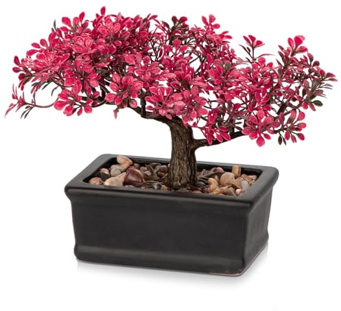 Künstliche Bonsai im Topf, Künstliche Bonsai Baum, Bonsai Kunstpflanze Wie Echt, Japanische Deko Kunstbaum Bonsai Podocarpus, Künstliche Zimmerpflanzen für Baddeko Desktop Büro Fensterbank, Klein