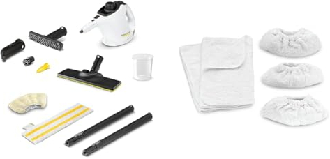 Bundle of Kärcher SC 1 EasyFix Steam Cleaner + Kärcher 69600190 Steam Cleaner Cloth Set, White