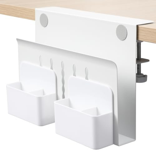 MAXECHO Desk Side Storage, Under Desk Laptop Mount, Table Side Hanging File Organizer, No Drill Clamp On Cable Management Tray, Laptop Holder with Magnetic Pen Holder for Office and Home, Load 22 Lbs