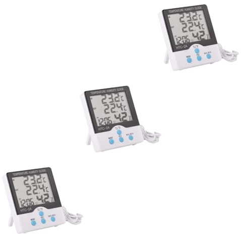 BESPORTBLE 3stücke Großes Lcd Digitalthermometer Hygrometer Mit Uhr Temperatur Und Feuchtigkeitsmessgerät Für Innen Und Außenbereiche Ohne Batterie Weiß