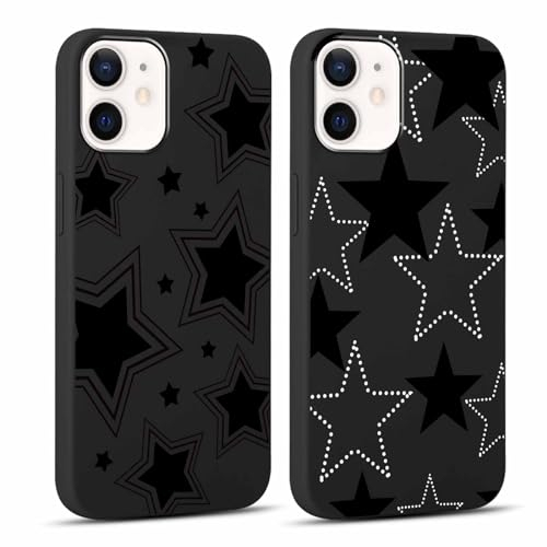 Yoedge 2 Stück Handyhülle für iPhone 12 Mini Hülle 5,4,Stern Muster Design Frauen Mädchen Aesthetic Kawaii Motiv Handyhülle Dünn Weich Schwarz Silikon Slim TPU Stoßfest Schutzhülle für iPhone 12 Mini