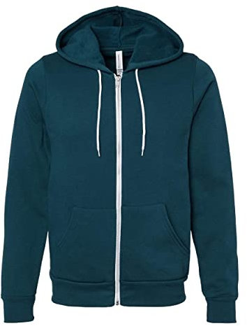 BELLA+CANVAS Unisex Kapuzenpullover, Schwamm-Fleece, durchgehender Reißverschluss, Atlantic