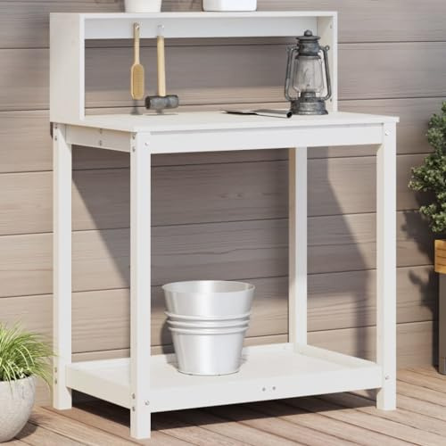 ShGaxin Pflanztisch mit Regalen aus weißem Kiefernholz, 82,5 x 50 x 109,5 cm, Gewächshäuser, Gartenbank, Werkbank für Töpfe, Gartentisch, 832408