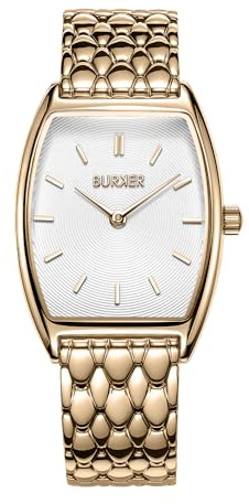 BURKER Damenuhr Grace, Oval Damen Armbanduhr Gliederarmband Edelstahl Analog Quarz 3-ATM Wasserdicht - 25 mm - Gold