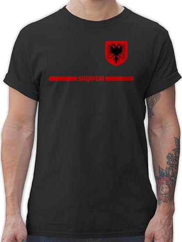 T-Shirt Herren - Fußball EM WM - Albanien Trikot Wappen | Shqipëri mit Stolz | Albanisches Fan-Motiv - L - Schwarz - Albaner Tshirt Fussball Shirt männer Europameisterschaft Albania t-Shirts 2024