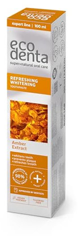 Ecodenta Amber Whitening Toothpaste Fluoride-Free I Tooth Whitening Paste, Eliminates Bad Breath, Improves Oral Health and Prevents Plaque I Recommended by Dentists and Vegan-Friendly, 100 ml
