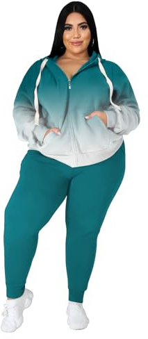 Tycorwd Zweiteiliges Damen-Sweatsuit-Set, Übergröße, langärmelig, Loungewear, Trainingsanzug-Sets, Grüner Farbverlauf, 5XL