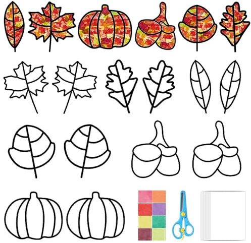 Herbst Basteln Kinder, 12 Stück Herbst Bastelset Kinder, Herbstdeko Basteln Kinder, Bastelvorlagen Herbst, Bastelset Herbst Fensterbilder Kinder, Bastelset Kreative Geschenke für Kinder zur Herbstdeko