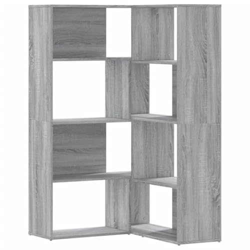 vidaXL Eck Bücherregal, Eckregal 4 Etagen, Bücherschrank Regal für Wohnzimmer Büro, Büroregal Aktenregal Standregal, Grau Sonoma Holzwerkstoff