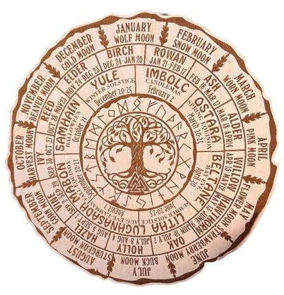 Rad des Jahres Wandbehang & Keltischer Baum Kalender Baum des Lebens Vintage Handgemachte Wicca-Türschild Ürschild Wanddekoration Wicca-Kalender Weihnachtsaltar Mit Knotenmuster Hexen Runen