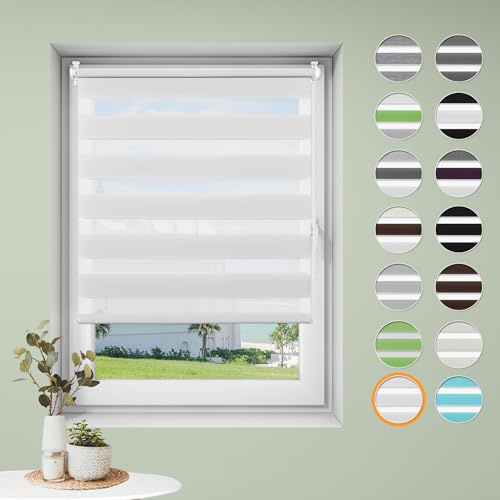 Doppelrollo klemmfix ohne Bohren B105 x H120cm-Stoffbreite 101cm Weiß Rollos für Fenster Fensterrollo innen ohne Bohren Klemmrollo Rollo Springrollos Sonnenschutz & Sichtschutz