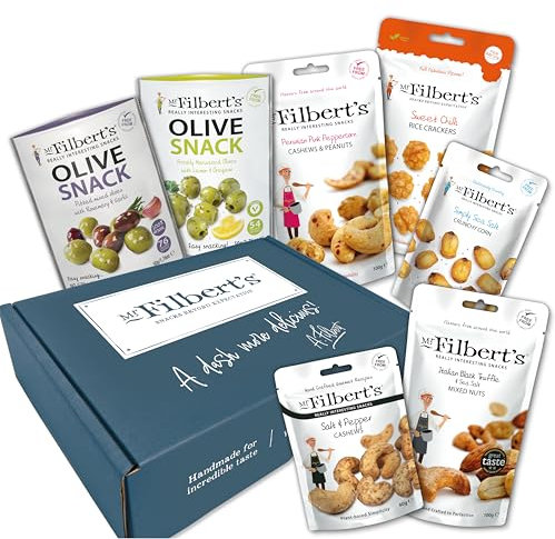 Mr Filbert's Vegan Snack Selection Box - Includes Olive Snacks, Nuts, Crunchy Corn & Rice Crackers - Healthy Plant-Based Variety Pack