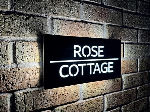 One of a kind design UK Personalised LED Illuminated House Sign with 85 LEDs, Laser Cut Modern Hardwired Wall Light with Address Display - Auto ON/OFF Water-Resistant 305x155 MM (Black, MSL-30X15)