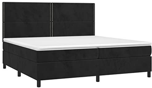 IKAYAA Boxspringbett Matratz, Boxspringbett Mit Matratz, Polsterbett, Schlafzimmerbett, Bockspringbett, Boxspringbetten, Boxspringbett mit Matratze & LED Schwarz 200x200 cm Samt