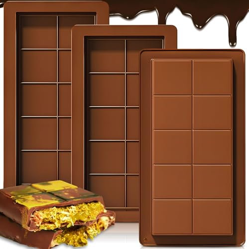 ZPQAODI Moule à Chocolat en Silicone, 3 Pièces Moule à Barre de Chocolat Profond, Moule en Silicone Barre de Chocolat Moule à Chocolat Extra Profond pour Bonbons Au Chocolat Praliné