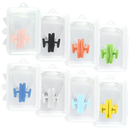 ZEPIQOR Lot de 8 pinces de nez pour natation - Pour enfants (à partir de 7 ans) - Pince-nez pour adultes avec boîte de rangement - Pince-nez étanches pour la natation, la plongée