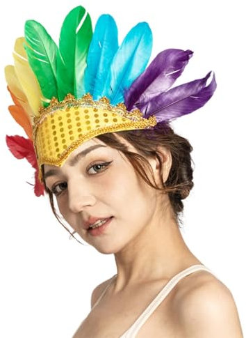 Bunte Feder Haarschmuck Haarbänder, Regenbogen Feder Haarreif, Haarreifen Damen, Regenbogen Haarreif, Federn Haarreif Papagei Kostüm Haarband Kopfschmuck Fascinator Stirnbänder
