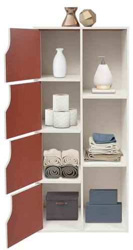 Weiß Standregal Bücherregal Bücherschrank 7 Fächer mit 4 Türen Büroregal Freistehend Aufbewahrungsregal Vielschichtiges Bücherregal als Bücherregal, Garderobe, Spielzeugaufbewahrung 50x24x105cm
