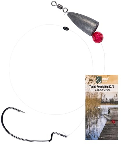 Zite Fishing Texas Ready-to-Fish Rig S, L | 30cm vorgefertigte Finesse | Raubfisch-Montage ultrascharfe Offset Haken 7-14g | Fluorocarbon-Vorfach, Glasperle | Barsch Zander Hecht Fertigmontage