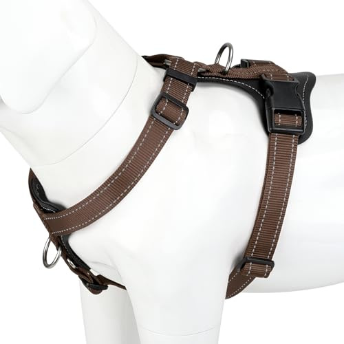 Plutus Pet No Pull Dog Harness with Leather Accents, Adjustable Reflective | Heavy Duty Nylon Pet Vest, for Training and Hiking, Front Clip, Easy Walk for Small Medium Large Dogs, Chocolate, L