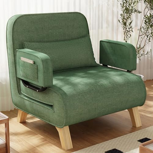 Klappbares Schlafsofa 3-in-1 Schlaferstuhl Schlafsof Sofa mit Schlaffunktion Umwandelbares Schlafcouch mit Verstellbarer Rückenlehne Leinenstoff Abnehmbar und Waschbar für Wohn und Schlafzimmer(Green)