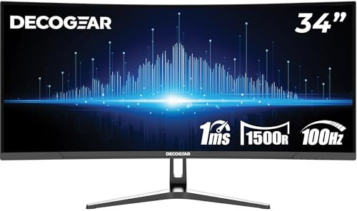Deco Gear 34 Curved Ultra Wide Business Monitor | 3440x1440, 100Hz, 1500R, 99% sRGB | Adjustable Support, 2 HDMI & 2 DisplayPort | HDR, Low Blue Light, PIP/PBP