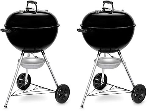 Weber Original Kettle Charcoal Grill, Ø 57cm Grill Area, BBQ Grill with Porcelain-Enamelled Lid & Bowl, Lid Thermometer, One-Touch Cleaning System - Black (14101004) (Pack of 2)