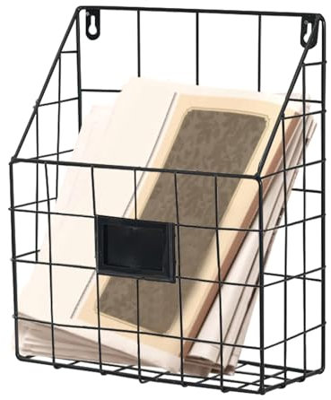 Étagère murale Bibliothèque Porte-revues pour fichiers A4 Poster Support mural en métal, panier mural pour porte-journaux de bureau, noir, 25 x 10 x 30,5 cm
