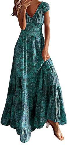 Générique Robe de Soiree Femme Robe Longue Florale à col en V pour Femmes Robes Longue de Plage bohème sans Manches Jupe De Table Bleu Enceinte