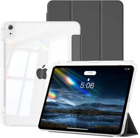GKABXY Custodia per iPad Air 11 Pollici M3/M2 (2025/2024), iPad Air 5th/4th Generation (2022/2020), Custodia ibrida con portapenne, cover posteriore trasparente, anti-ingiallimento, colore: Nero