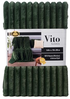 Gözze - Wohndecke Vito, Luxuriöse Fellimitat-Decke, Cord-Kuscheldecke mit weicher Rückseite, 150 x 200 cm - Salbei